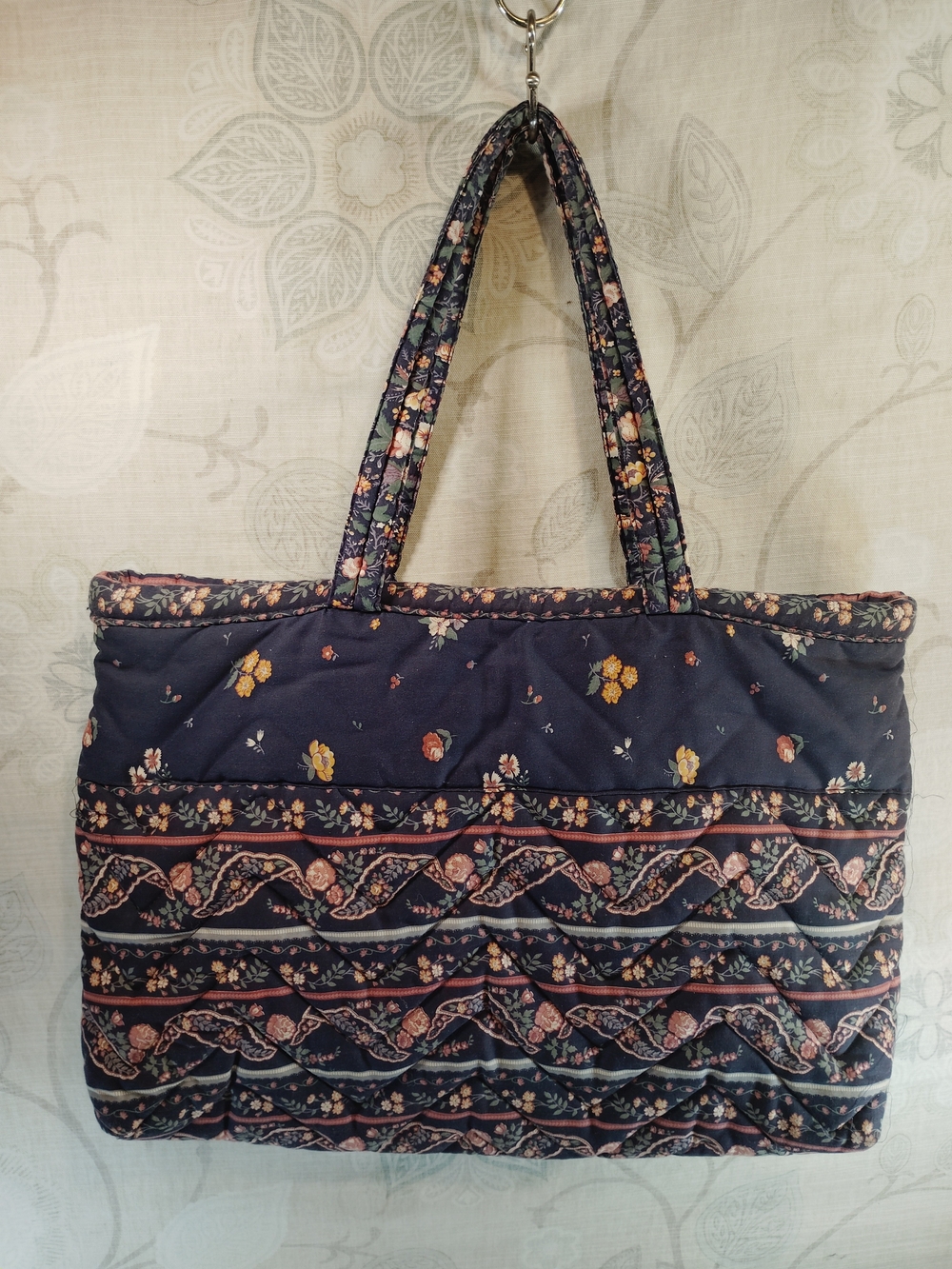 Quilted Floral Shoulder Bag in Navy& Pink